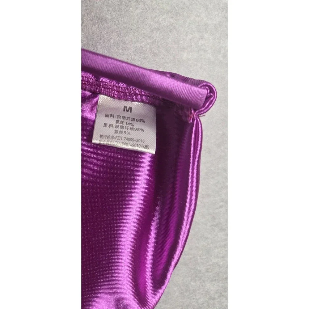 CUPSHE Satin Purple Triangle String 2pc Bikini Set Womens Sz M Tie Side Halter